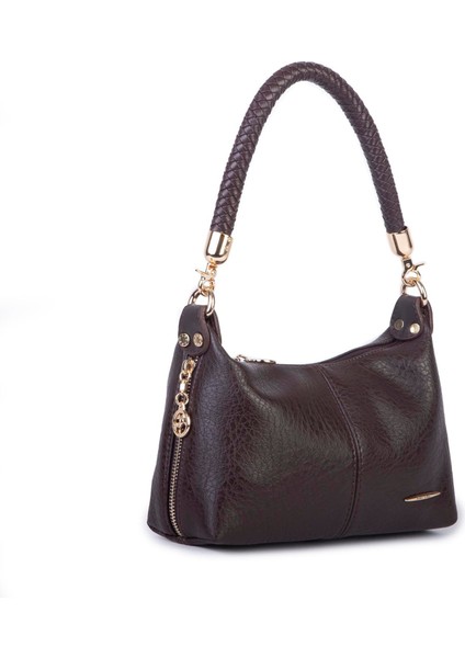 Kadın Mini Omuz ve Çapraz Çanta Örgülü Askılı (En: 23 cm , Boy: 14 Cm)Kahve Victoria