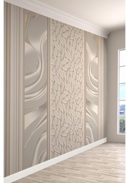 Krem Altın Modern 3D Desenli Tekstil Duvar Kağıdı