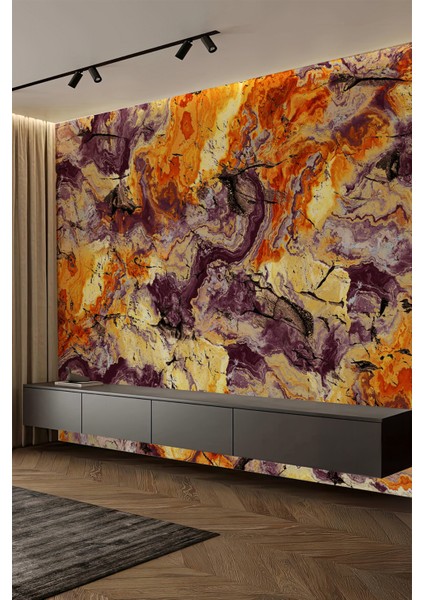 Turuncu Mor Soyut Taş Dokulu Modern Duvar Kağıdı