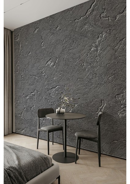 Gri Taş Dokulu Modern Tekstil Duvar Kağıdı