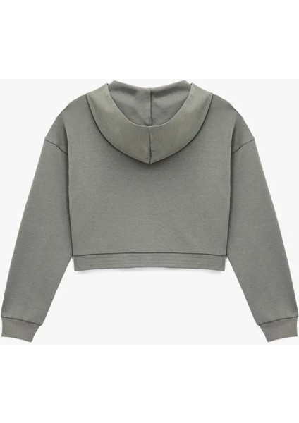 Fermuarlı Kapüşonlu Crop Gri Kadın Sweatshirt 6WAL10483IK fiyatları