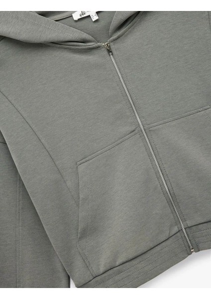 Fermuarlı Kapüşonlu Crop Gri Kadın Sweatshirt 6WAL10483IK modelleri