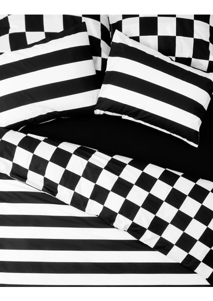 Mono Çift Kişilik Lastikli Çarşaflı Nevresim Takımı Code Siyah modelleri