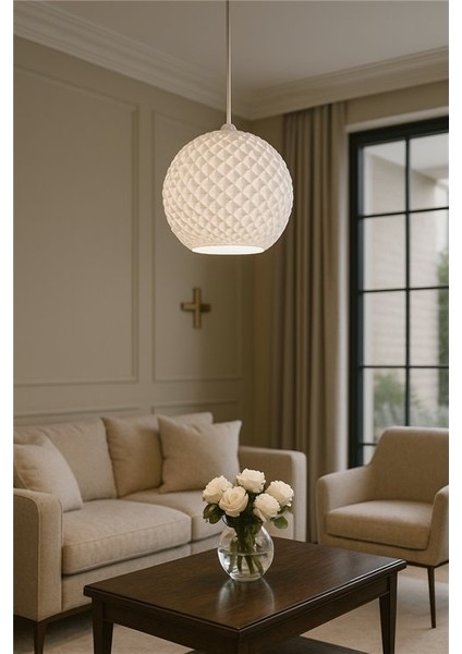 Pinterest Tarzı Beyaz Geometrik Avize – Modern Lüks Salon Aydınl