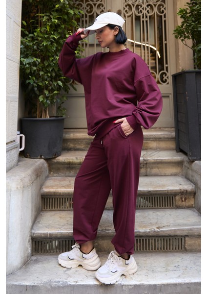 Regular Fit 2'li Takım Sweatshirt Beli Lastikli Jogger Eşofman Altı fırsatları