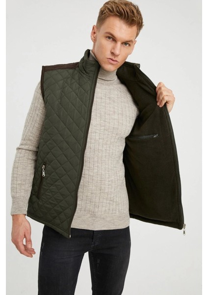 Erkek Haki Polar Astarlı Rahat Kalıp Kapitone Yelek 4480 fiyatları