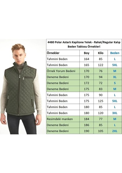 Erkek Haki Polar Astarlı Rahat Kalıp Kapitone Yelek 4480