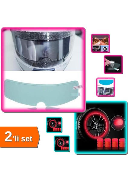 Su Geçirmez Kask Vizör Filmi Buğu Önleyici + 4'lü Kırmızı Fosforlu Sibop Kapak Set L3H7Q4