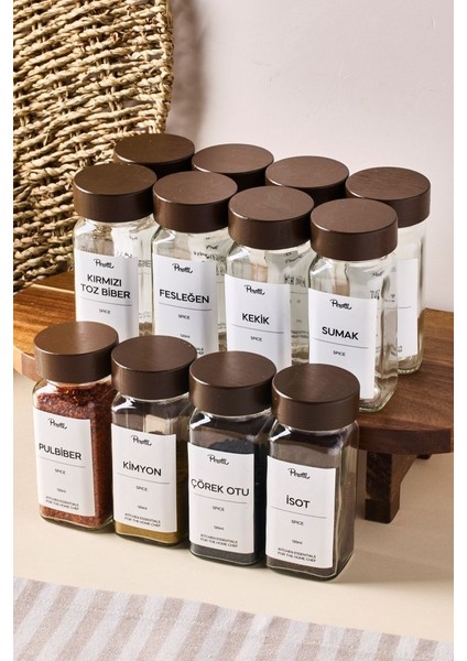 Raul Woody 12'li Akasya Kapak Baharatlık Seti 120ML + 30 Etiket 16779