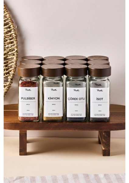 Raul Woody 12'li Akasya Kapak Baharatlık Seti 120ML + 30 Etiket 16779 modelleri