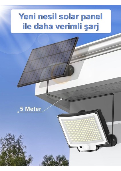 Güneş Enerjili, Hareket Sensörlü, 228 Boncuk LED Aydınlatma / GT-SL33 fiyatları