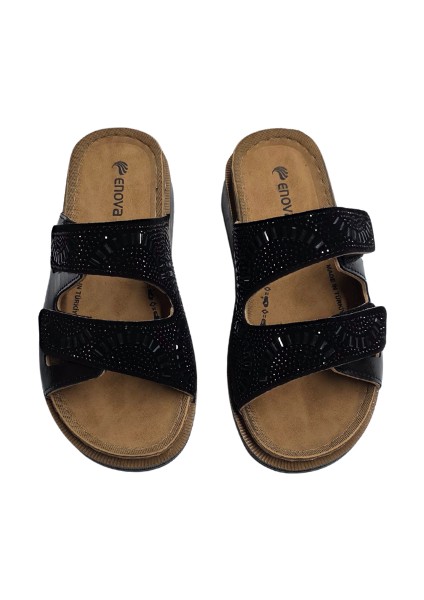 Enova Anatomik Taşlı Çift Bant Cırtlı Kadın Terlik