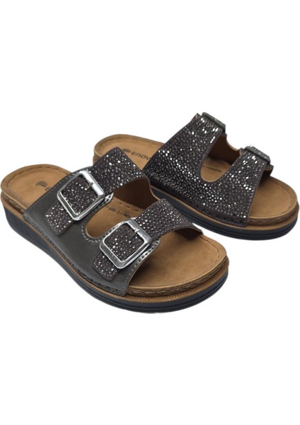 Enova Anatomik Taşlı Çift Bant Cırtlı Kadın Terlik