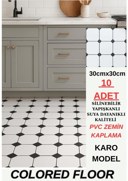 30CM x 30CM 10 Adet Yapışkanlı Karo Floor Pvc Panel Yer Zemin Kaplama Paneli Arkası Kauçuklu 3319