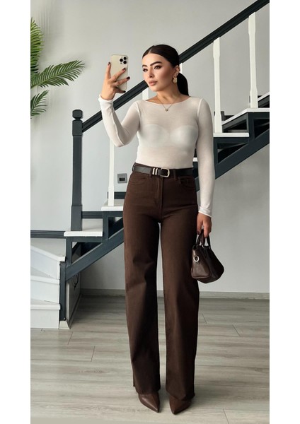 Kahve Likralı Straight Jean
