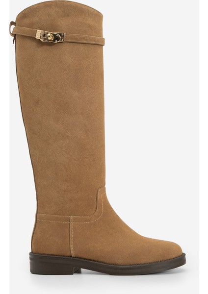 Kadın Tokalı Binici Günlük Çizme Velote Taba Süet modelleri