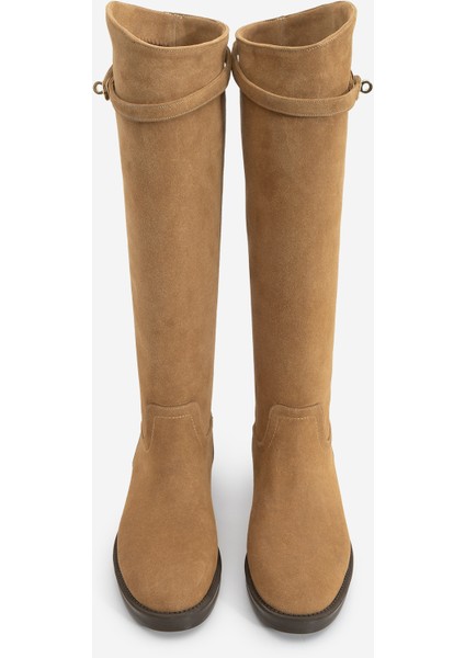 Kadın Tokalı Binici Günlük Çizme Velote Taba Süet