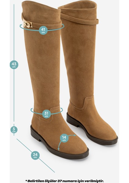 Kadın Tokalı Binici Günlük Çizme Velote Taba Süet