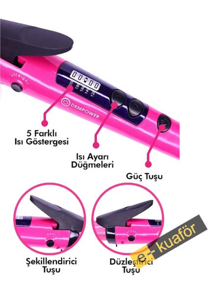 Iki Parçalı Saç Güzellik Seti Düzleştirici ve Maşa, Pembe, 50/60 Hz