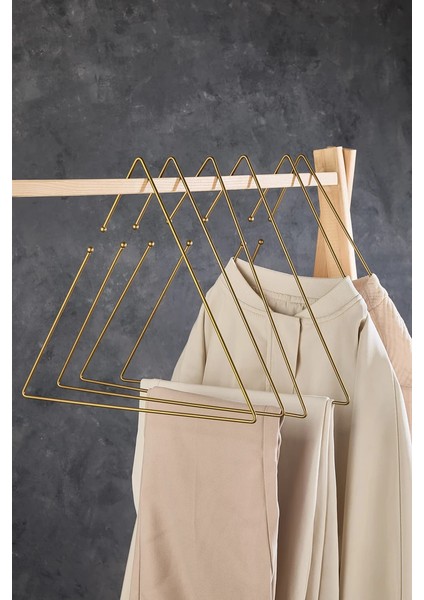 Gold Üçgen Dekoratif Pantolon, Kıyafet Askısı Seti - 6 Adet