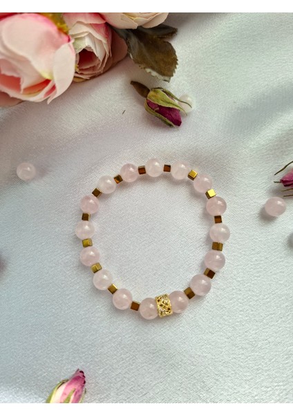 Pembe Kuvars Hematit Bileklik 8 mm