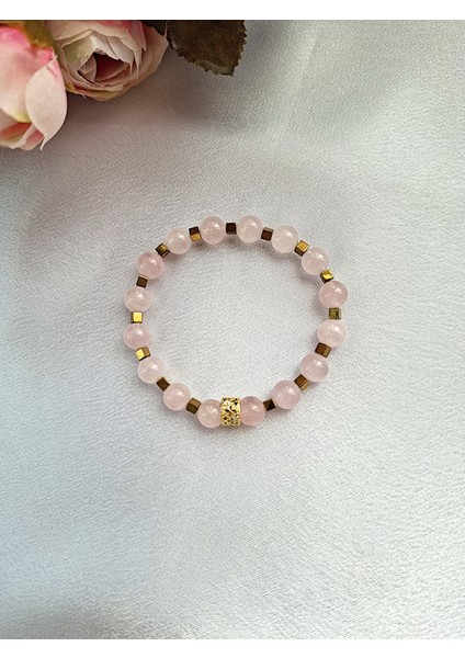 Pembe Kuvars Hematit Bileklik 8 mm modelleri