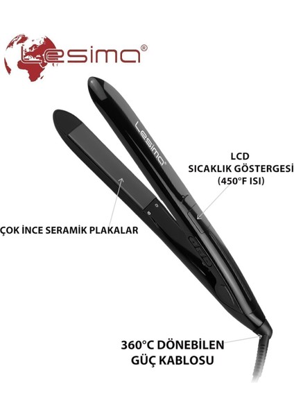 Yüksek Isı Profesyonel Keratin Düzleştirici, Siyah, Şık ve Güçlü Performans