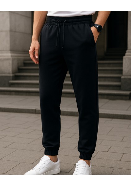 Erkek Siyah Eşofman Altı Kompak Kumaş