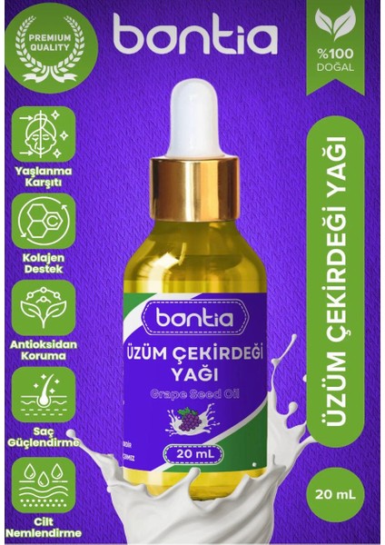 Üzüm Çekirdeği Yağı 20 ml - %100 Saf Soğuk Sıkım - Yaşlanma Karşıtı, Kolajen Destek, Cilt Saç