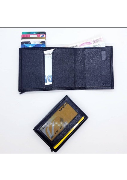 Şık Tasarımlı Hakiki Deri Mekanizmalı Kartlık Cüzdan **foksıyonel Kart Düzenleyeci** Rft Önleyici Aleminyum Kasa