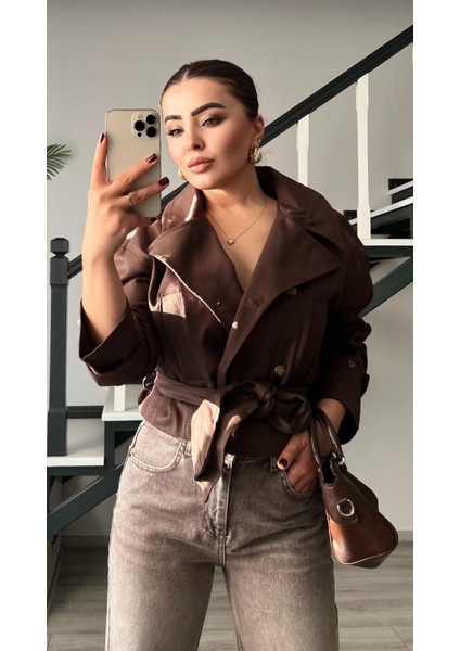 Kahve Gabardin Kuşaklı Trençkot modelleri