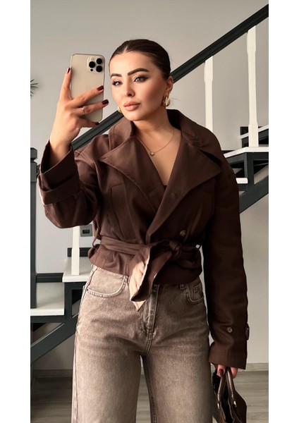 Kahve Gabardin Kuşaklı Trençkot fırsatları