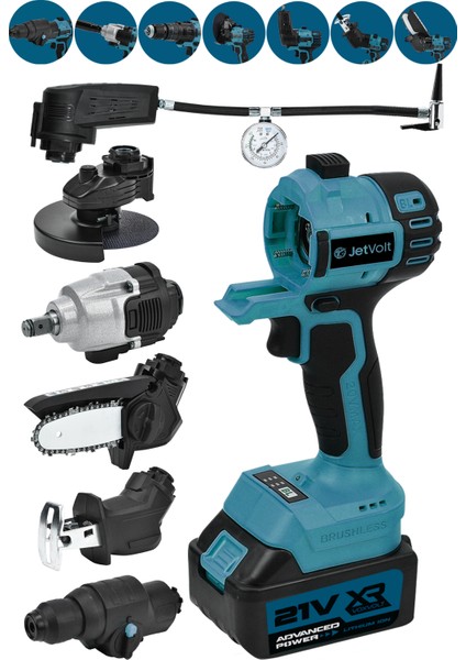 7 Başlıklı Set Taşlama Somun Sıkma Tilki Kuyruğu Dal Budama Akülü Vidalama Hava Pompası Hilti - Mavi