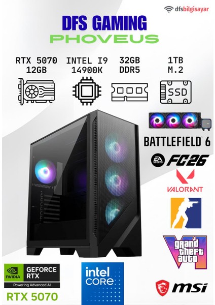 Dfs Gamıng Phoveus Intel I9 14900K-B760M Wıfı-Rtx 5070 12GB-32GB Ddr5 Ram-1tb M.2 Ssd-Oyuncu Bilgisayarı