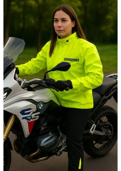 Moto GB Neon Motosiklet Yağmurluğu Outdoor Yağmurluk Cepli File Astarlı Kapşonlu Hafif Su Geçirmez Alt Üst Takım Motorcu Yağmurluk Orjinal Kadın Erkek