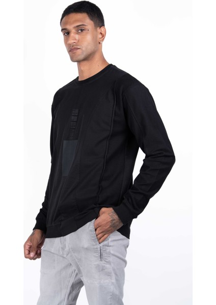 Erkek Uzun Kollu Baskılı, Poplin Garni Kumaşlı, Etek Ribana Detaylı Pamuklu Regular Fit T-Shirt fırsatları
