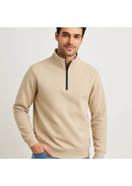 Erkek Dik Yaka Sweatshirt Dik Yaka Yarım Fermuarlı 3 Iplik Şardonlu Pamuk Kumaş 7 Renk Seçeneğiyle fiyatları