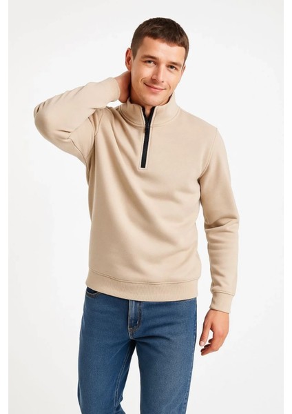 Erkek Dik Yaka Sweatshirt Dik Yaka Yarım Fermuarlı 3 Iplik Şardonlu Pamuk Kumaş 7 Renk Seçeneğiyle fırsatları