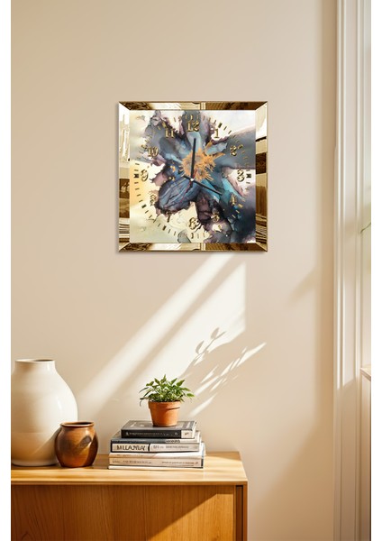 Gold Çerçeveli Mavi Ahenk Temalı Dekoratif Mdf Duvar Saati modelleri