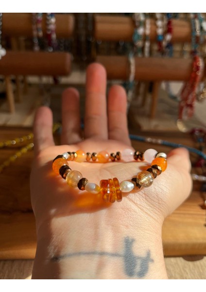 Aslan Burcu El Yapımı Doğal Taş Bileklik Kuvars Inci Akik Sitrin Kehribar Bileklik Burç Bilekliği fiyatları