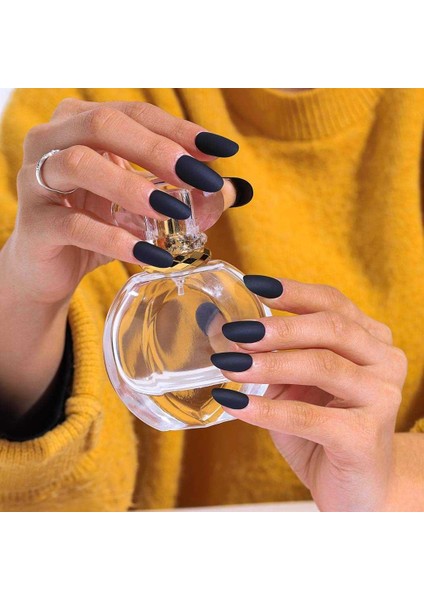 12 Adet Kendinden Yapışkanlı Tak ve Çık Mat Siyah Takma Tırnak modelleri