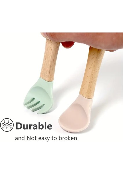 Doğal Ahşap & Yumuşak Silikon Uçlu Bebek Mama Seti modelleri
