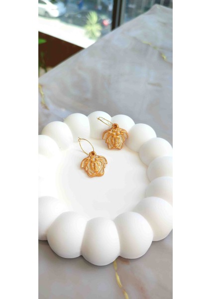 El Yapımı Little Gold Medusa Küpe