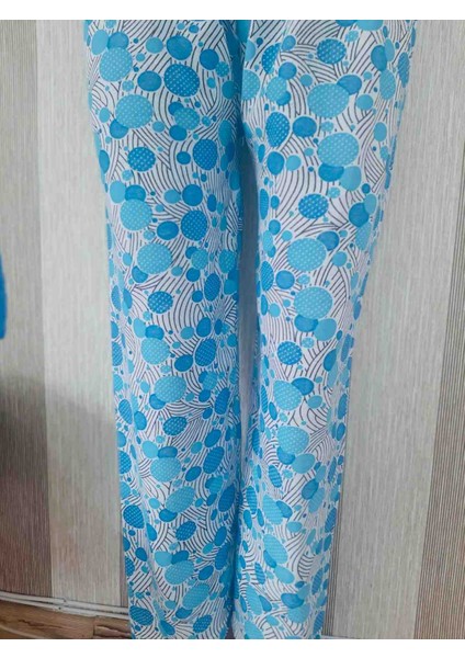 Mavi Uzun Kollu %100 Bawelna Üst ve Yumuşak Dokulu Desenli Alt Rahat Kullanışlı Kadın Pijama Takımı fiyatları