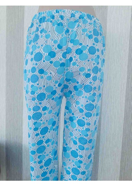 Mavi Uzun Kollu %100 Bawelna Üst ve Yumuşak Dokulu Desenli Alt Rahat Kullanışlı Kadın Pijama Takımı indirimleri