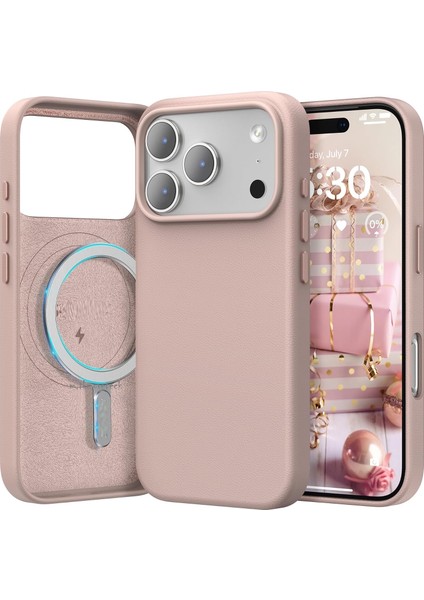 iPhone 17 Pro Kılıf Leather Magsafe Deri Liquid Kapak Hassas Butonlu Içi Kadife Sert Silikon