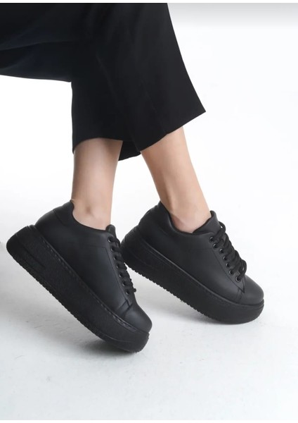 Kadın Yüksek Tabanlı Siyah Ortopedik Günlük Rahat Ayakkabı