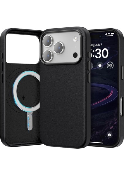 iPhone 17 Pro Kılıf Leather Magsafe Deri Liquid Kapak Hassas Butonlu Içi Kadife Sert Silikon