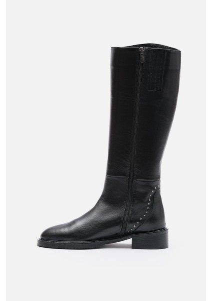 Bestyle Rider Series Uzun Siyah Gerçek Deri Fermuarlı Baldır Lastikli Çizme fırsatları