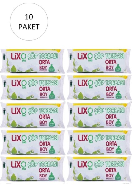 Orta Boy Çöp Torbası 55 x 60 cm 20 Li Rulo x 10 Paket = 200 Adet (Mavi)